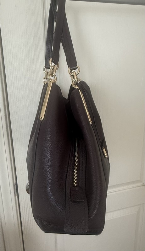 Coach Burgundy Pebbled Large Shoulder Bag Zip Closure Gold Hardware Charm gallery