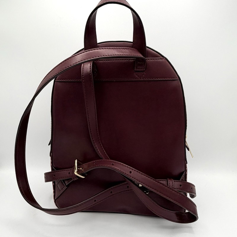 Gorgeous Michael Kors Burgundy Wine Red Leather Glitter Logo Backpack Bag NWOT gallery