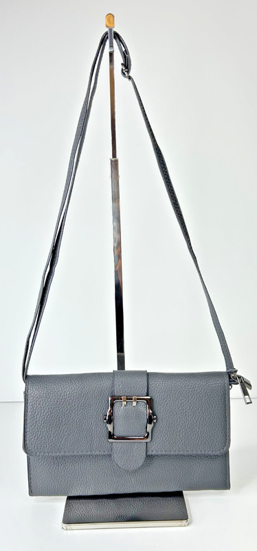 Leather Purse Wallet Crossbody Gray Small Zip Pockets Snap Closure Lightweight
