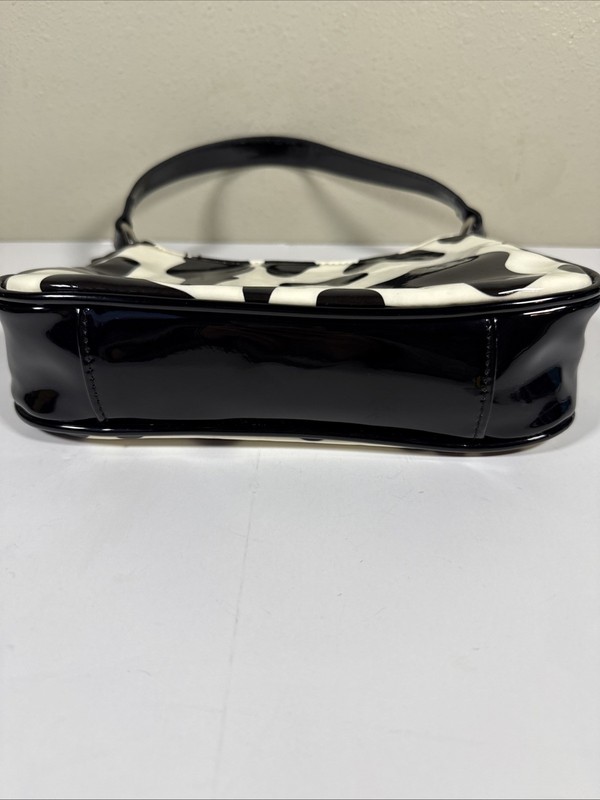 Delias Y2K Cow Print Mini Shoulder Bag Black White Zip Top Faux Patent Leather gallery