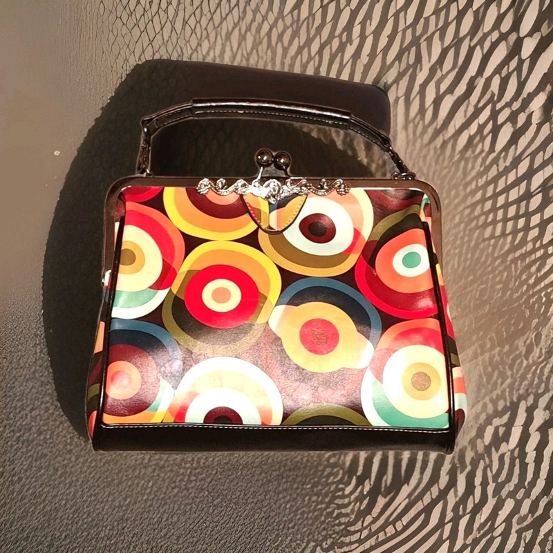 Groovy Orbs Mid Century Modern Kiss lock Crossbody Shoulder Bag