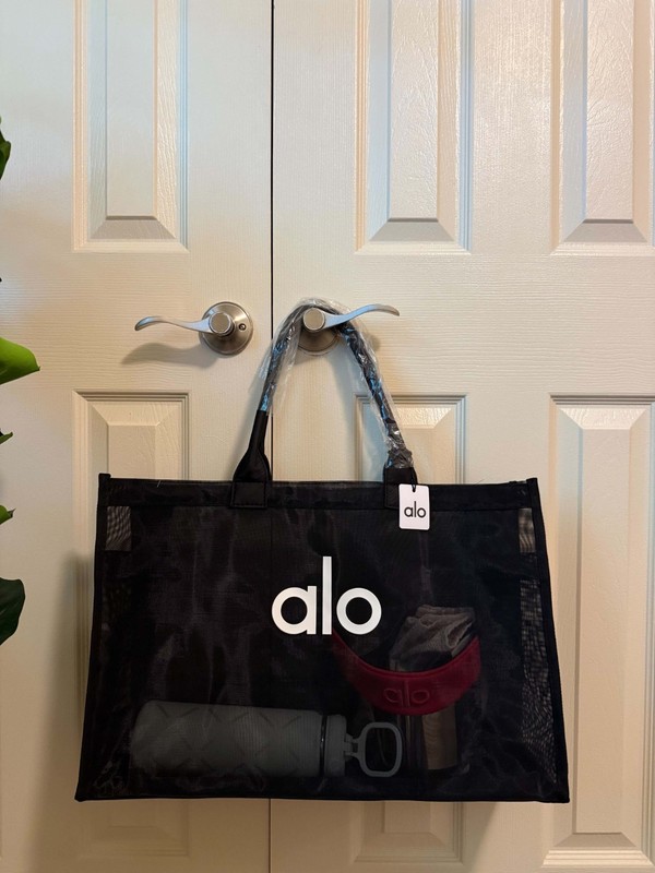 Alo Yoga Sheer Mesh Tote Bag – Black Large Transparent Gym Beach Travel NWT