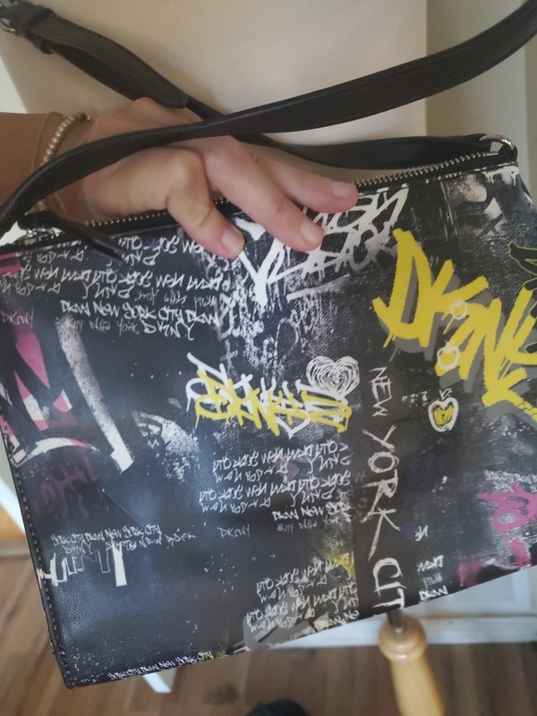 DKNY BRYANT PARK TZ Graffiti Double Zip Crossbody Bag Black MSRP $148 NWT gallery