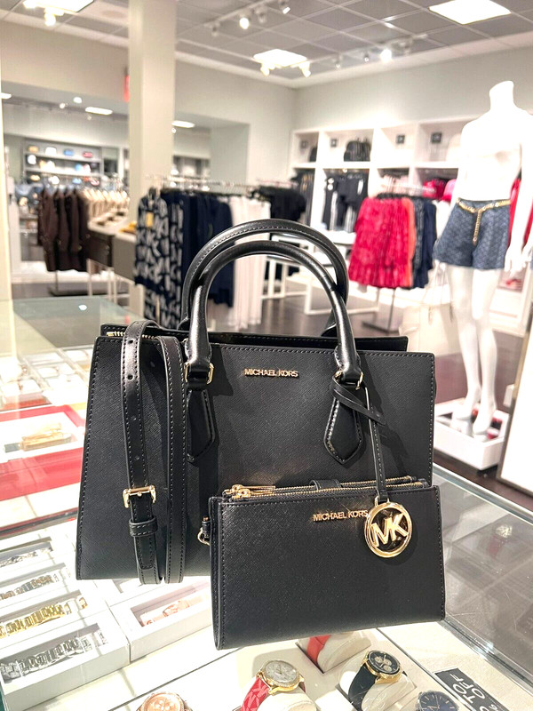 MICHAEL KORS MEDIUM SATCHEL SHOULDER HANDBAG PURSE MESSENGER CROSSBODY + WALLET