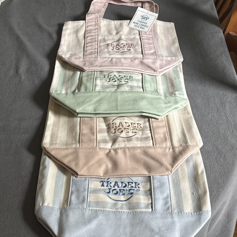 Trader Joe’s Pastel Stripe Canvas Mini Tote Bag 6/17 Release Set Of 4