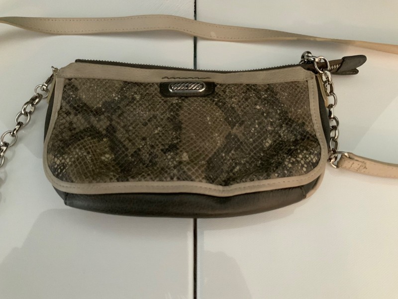Brighton Python BEIGE Faux Snakeskin Crossbody Purse Handbag Tan 9x5x1.5 in A+