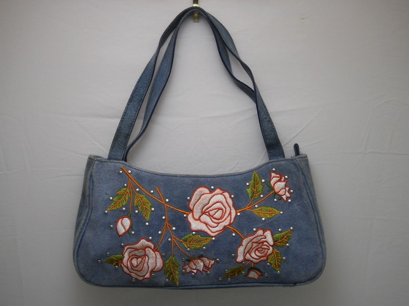 Womens Exhilaration Rose Pattern Suede Leather Baguette Handbag Purse