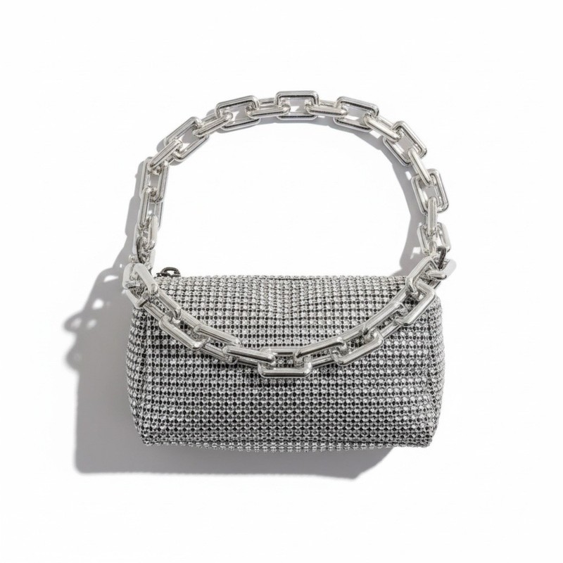 Silver Crystal Mini Top Handle PU Leather Evening Bag Cocktail Party NWT gallery