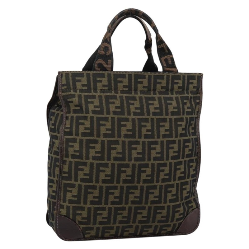 FENDI Zucca Canvas Hand Bag Black Brown Auth 183655