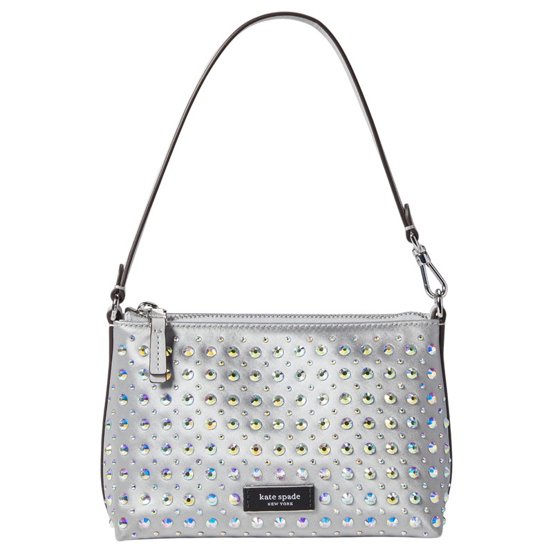 Kate Spade Lulu Crystal Embellished East/West Pochette – Platinum Grey – NWT
