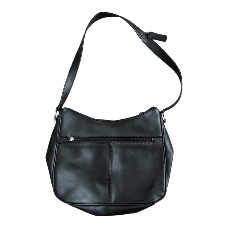 Worthington Black Leather Shoulder Bag Medium Zip Top Minimal Classic Work Purse