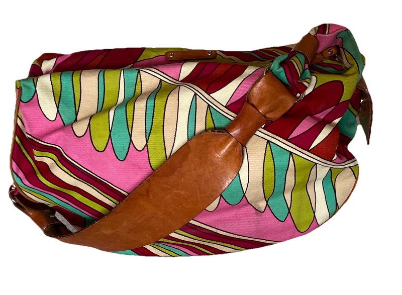 KATE SPADE NY Canvass & Leather Shoulder Bag Colorful Purse Cabana Palma