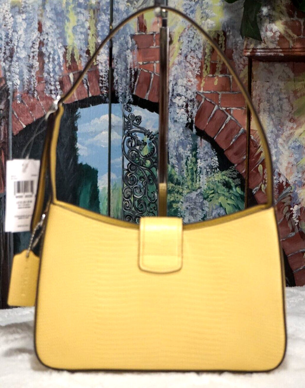 NWT Coach Eliza Shoulder Bag CR107 In HAY Yellow Lizard Embossed Leather Silver gallery