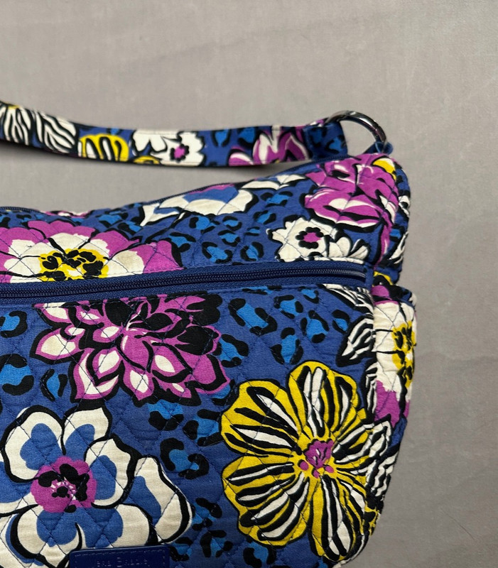 Vera Bradley Shoulder Handbag Floral White/Yellow/Purple on Blue Quilted gallery