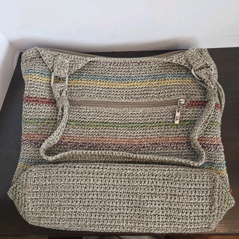 THE SAK VOYAGER CROCHET STRIPED BELLE SHOULDER TOTE BAG PURSE WITH CHARM gallery