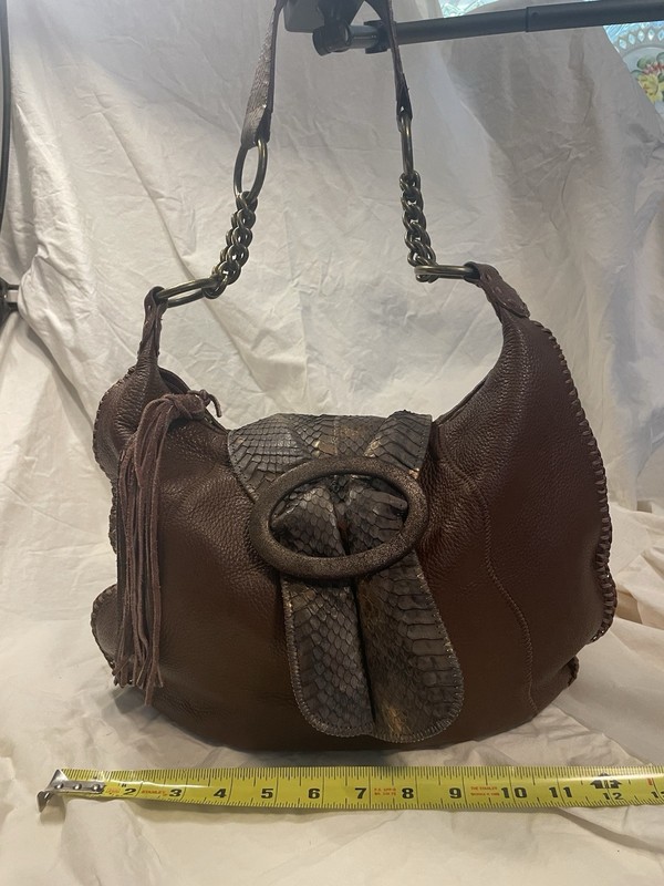 CHI Women’s Brown Hobo Shoulder Bag Snakeskin Flap Tassel Chain Strap gallery