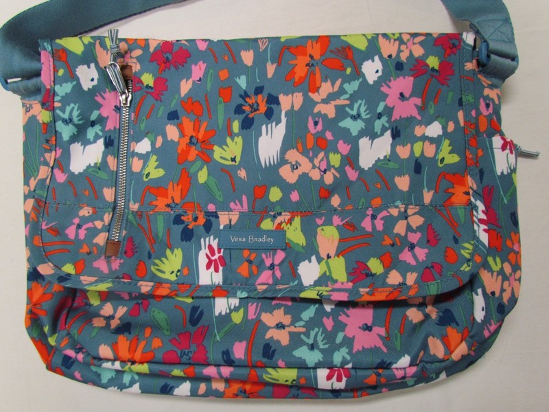 VERA BRADLEY Lighten Up Super Bloom Laptop Crossbody MESSENGER BAG Blue NWOT
