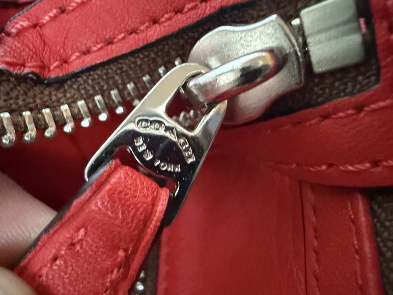 Coach Signature Logo Satchel Top Handle Bag Zip Closure Detachable Strap Red gallery