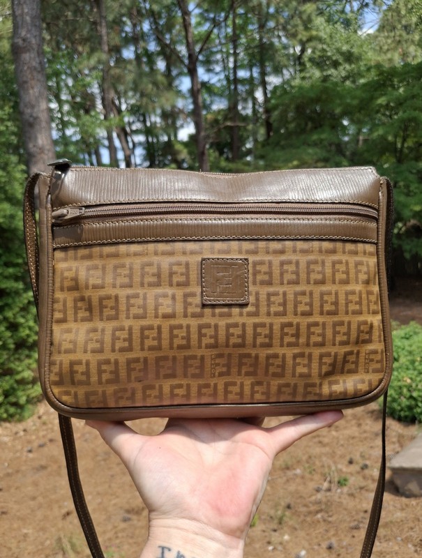 Vintage 1970's Fendi SAS Leather Coated Canvas Zucchino Monogram Crossbody Bag gallery