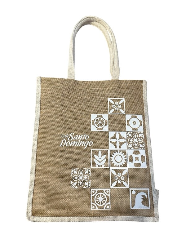 Cafe Santa Domingo Burlap Canvas Tote Handbag Bag Shopper Natural Ivory Reusable