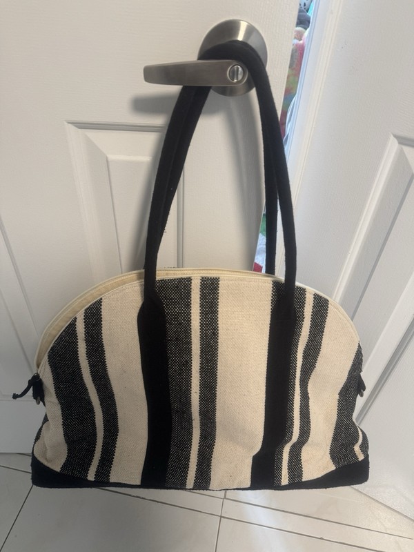 Universal Thread Goods Co. Cream and Black Stripe Weekender Duffel Large gallery