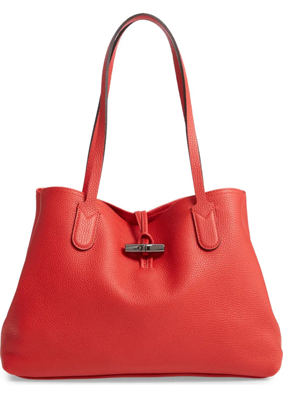 Longchamp Roseau Essential Medium Leather Tote Bag Shopper ~NIB~ Red