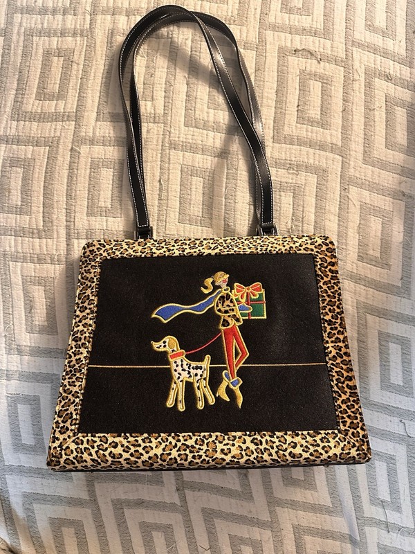 NWOT Rare Mary Frances Vintage Chenille Handbag – Lady Walking Dalmatian