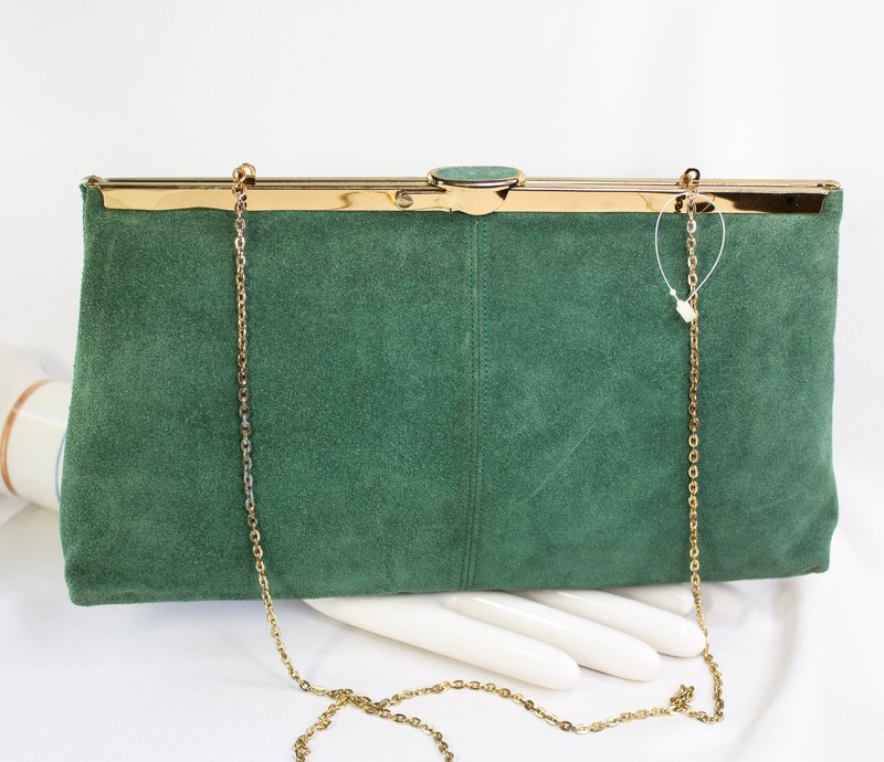 Vintage Emerald Green Suede Clutch by Etra