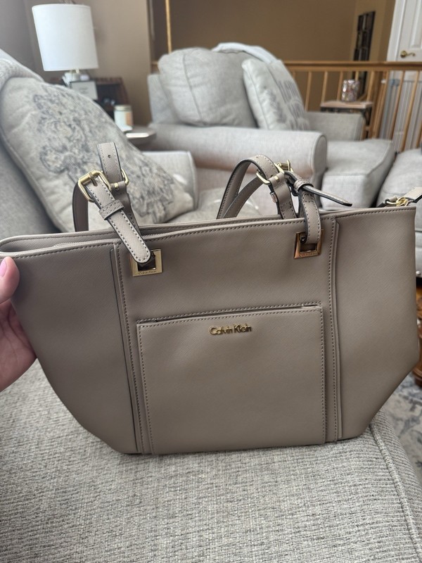 Calvin Klein Tote Zip Top Gold Hardware Detachable Strap