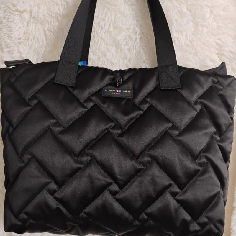 Kurt Geiger London Black Quilted Large Recycled Nylon Multi Handle Tote Bag NWT