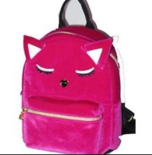 Betsey Johnson Cat Backpack Bag Purse Hot Fuchsia Pink Velvet/Velour NWT $108