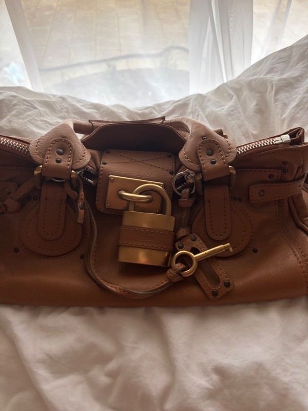 Chloe Paddington Leather Hand Bag Camel Brown Leather Medium Padlock Key F/S