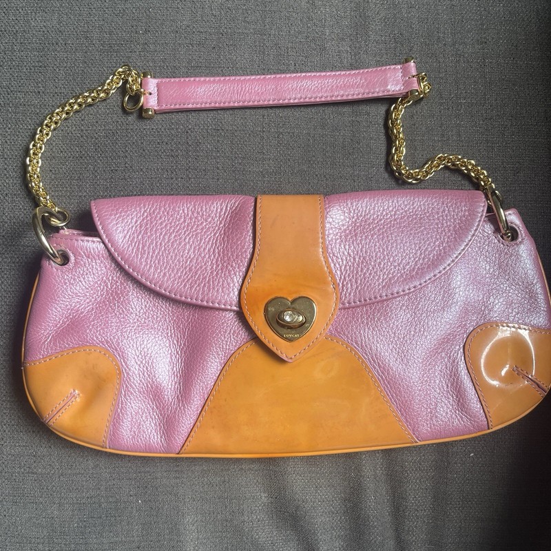 lovcat Vintage Pink And Orange Leather Bag With Gold Strap Y2K
