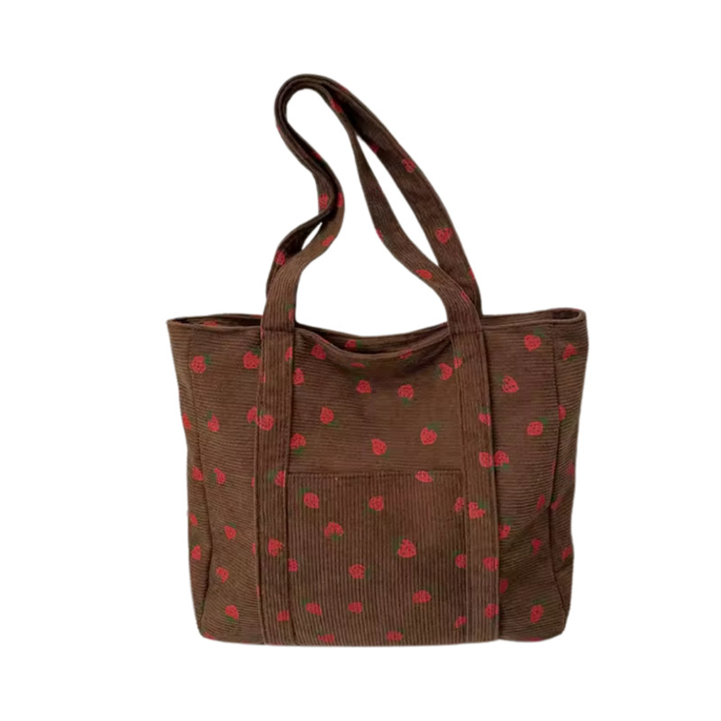 Brownie w/ Orange Berries Corduroy Tote Bag Lightweight Beach Summer Feminine