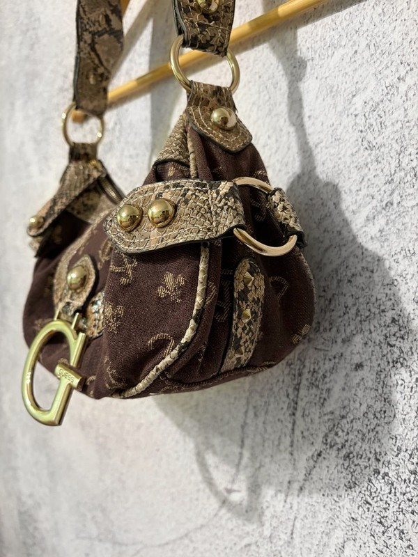 Vintage GUESS Y2K Brown Monogram Snake Print Shoulder Bag Large G Logo gallery