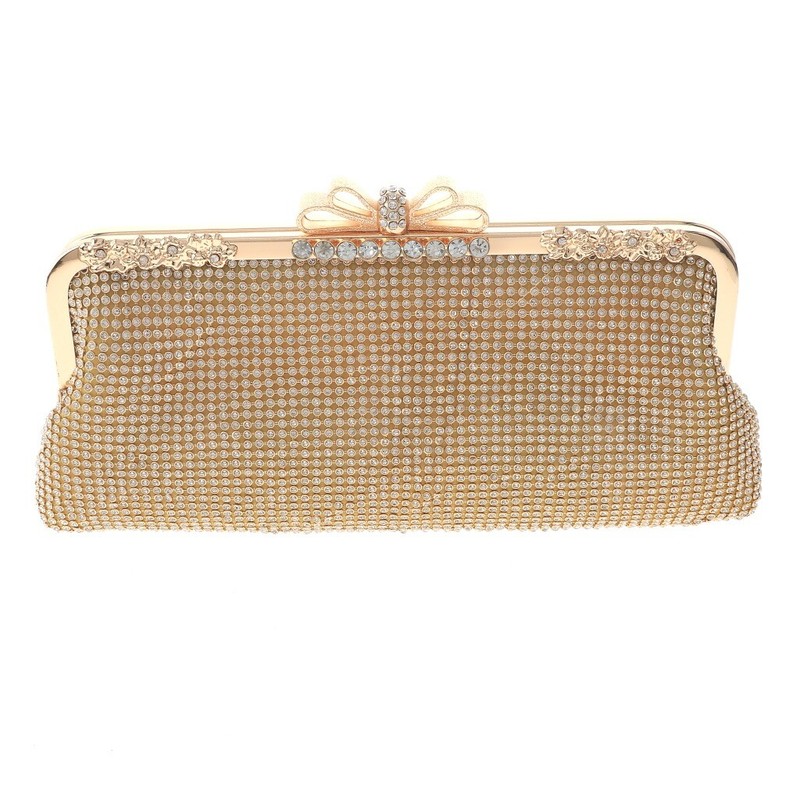 Gold Tone Metal Hardware Frame Soft Rhinestone Evening Bag TLX195-GLD