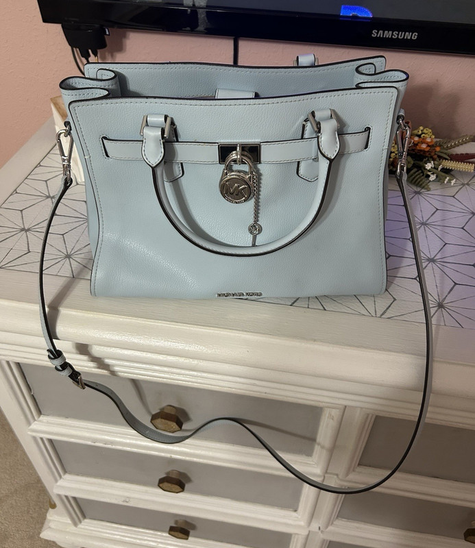 Michael Kors Light Blue Pebbled Satchel w/ Strap Lock Charm