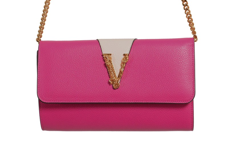Versace Women’s 100% Leather V-Logo Crossbody Shoulder Bag Clutch Wallet