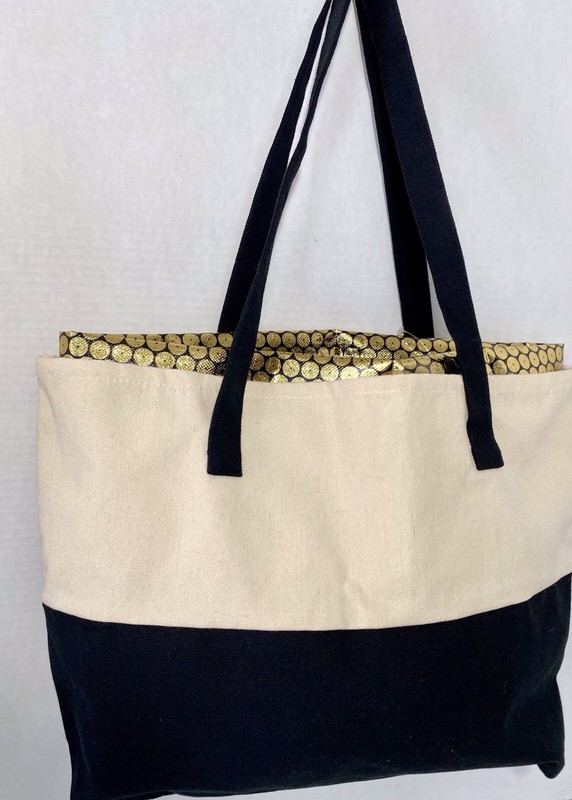 Canvas Tote Bag 16x14 Inches Black/ Ivory Canvas New with Tags, Removable Insert gallery