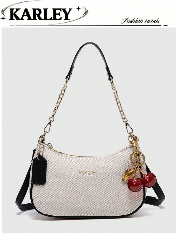 Letter Graphic Crescent Shoulder Bag PU Leather Hobo Crossbody Chain Purse