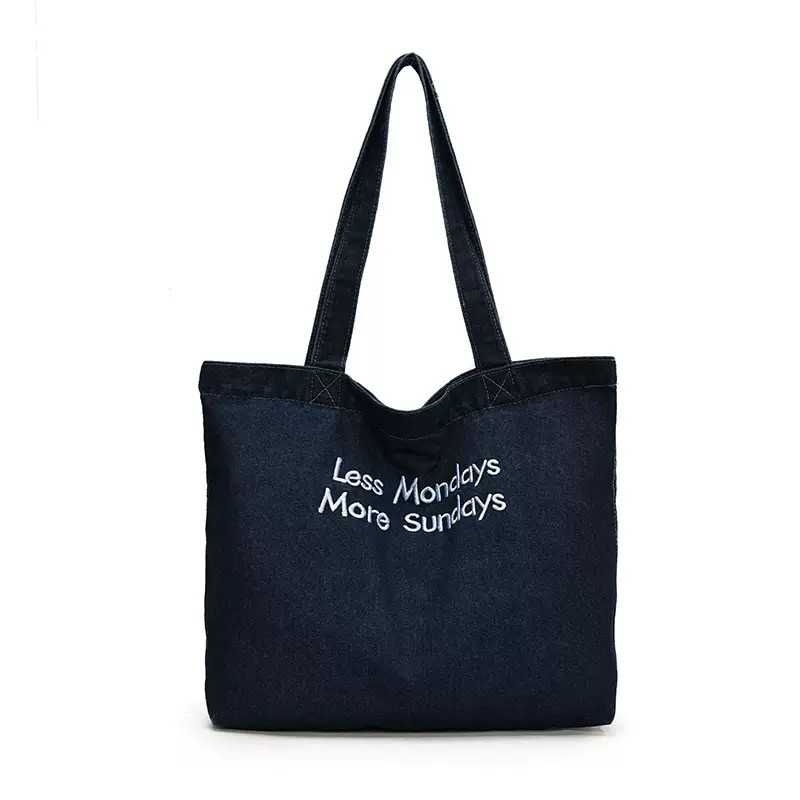 Women's Embroidered Alphabet Denim Shoulder Bag: Perfect for Class or Commuting gallery
