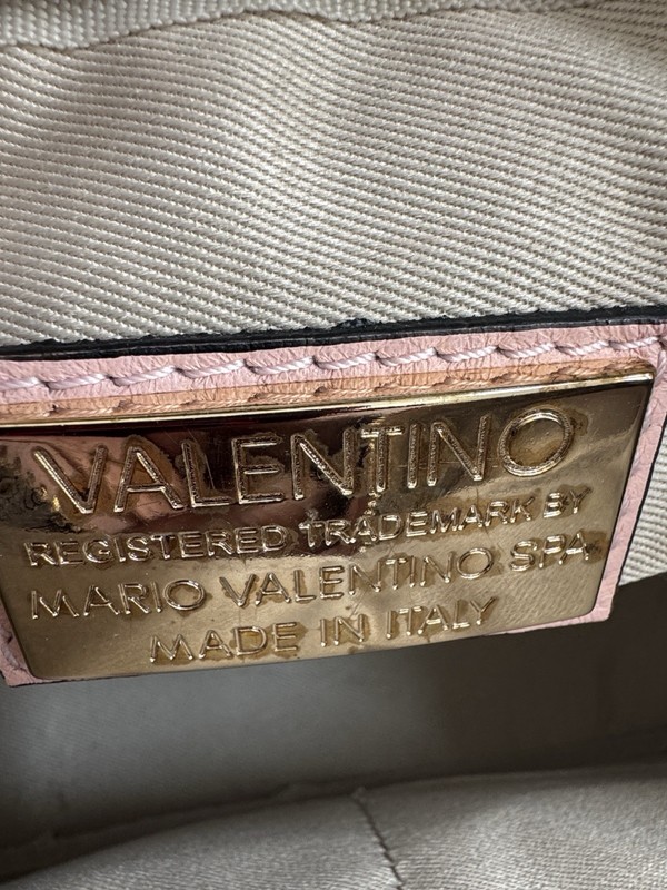 Valentino Pink Crossbody Bag Tassel Embossed Logo Zip Closure Gold Hardware gallery