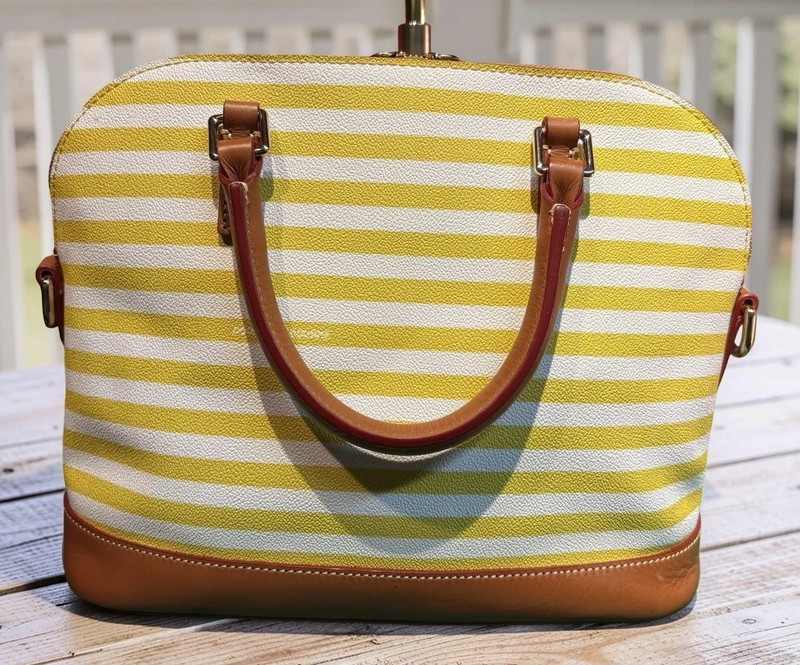 Dooney Bourke Sullivan Stripes Yellow White Zip Around Domed Satchel Bag Purse gallery