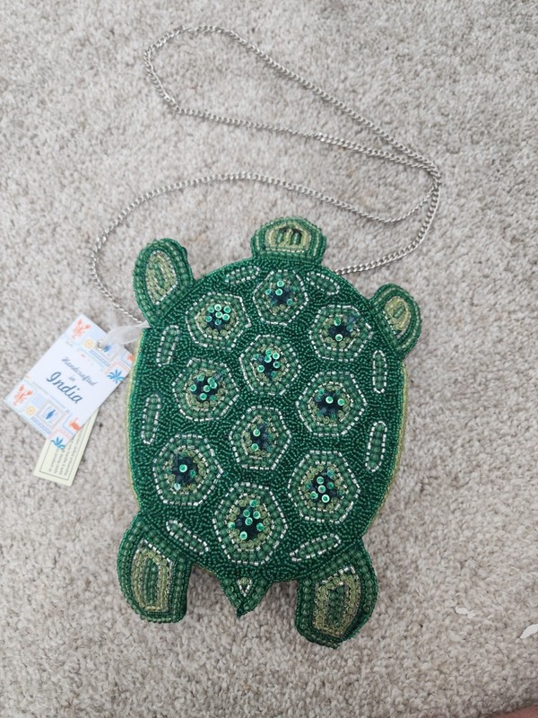 Viral NWT Beaded Handcrafted in India Green Turtle Bag Tiktok