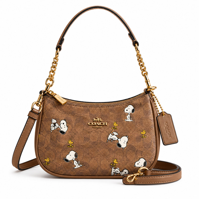 NWT COACH x PEANUTS CBJ88 Teri Shoulder Bag Snoopy Signature Canvas Crossbody