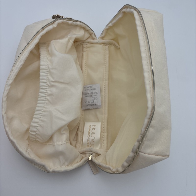Dolce & Gabbana Devotion Cream Off-White Makeup Cosmetic Bag Gold Heart Charm gallery