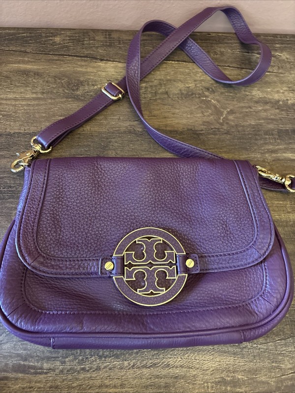Tory Burch Amanda Mini Pebbled Leather Crossbody Bag In Purple