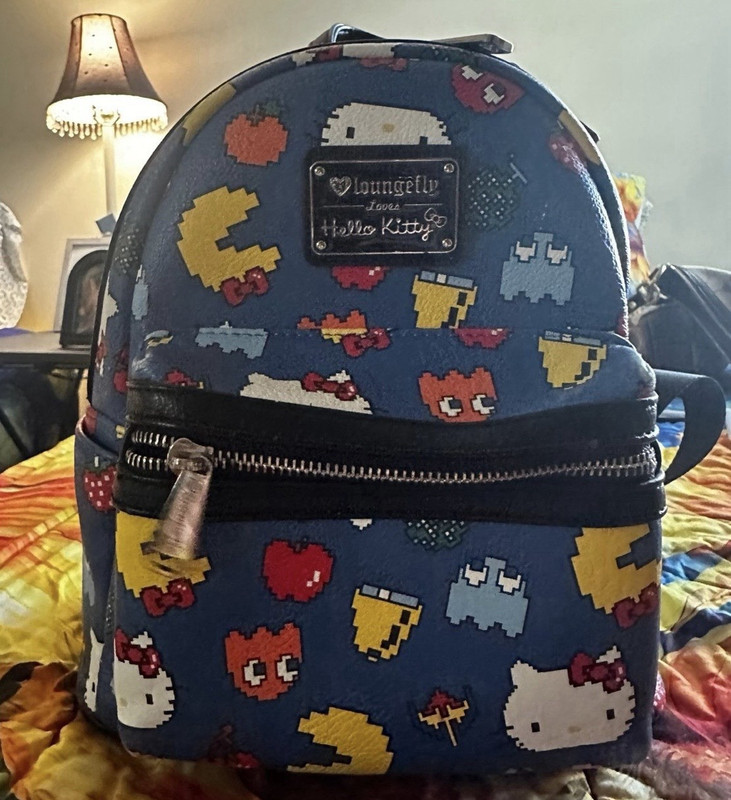 Loungefly Hello Kitty Pac-Man Mini Backpack + Matching Zip Wallet Blue