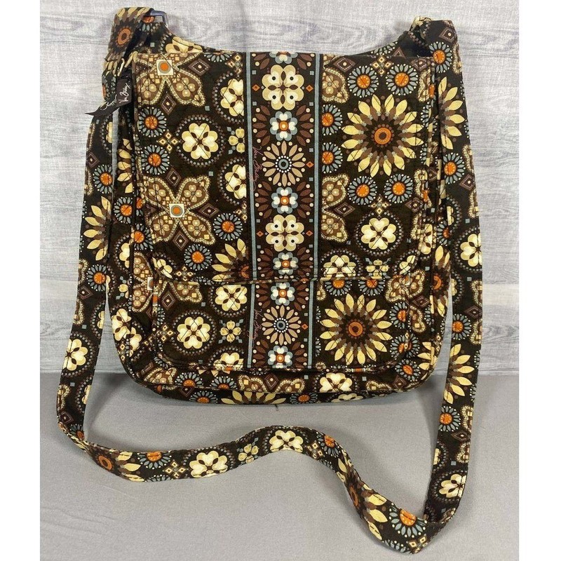 Vera Bradley Mailbag Women Medium Brown Floral Quilted Cotton Crossbody Purse