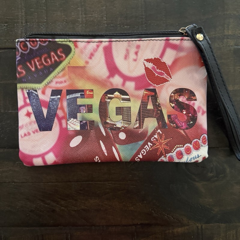 Small Makeup Bag Zippered 5×8 Travel Storage Colorful Las Vegas EUC